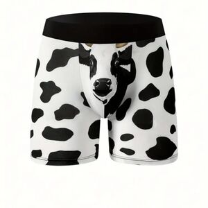 Men's Cow Print Boxer Briefs, 95% Polyester 5% Spandex, Medium Stretch Knit